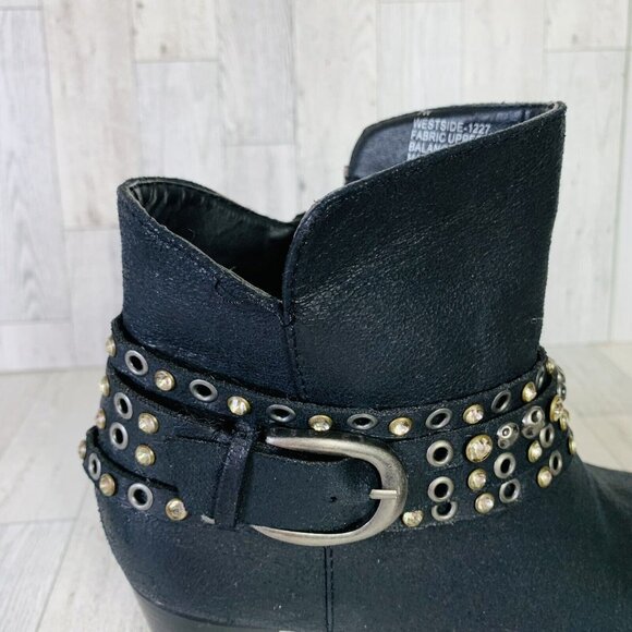 Cloudwalkers Westside Ankle Boots 7W Biker Western Strappy Stud Rhinestone Zip - Picture 12 of 16